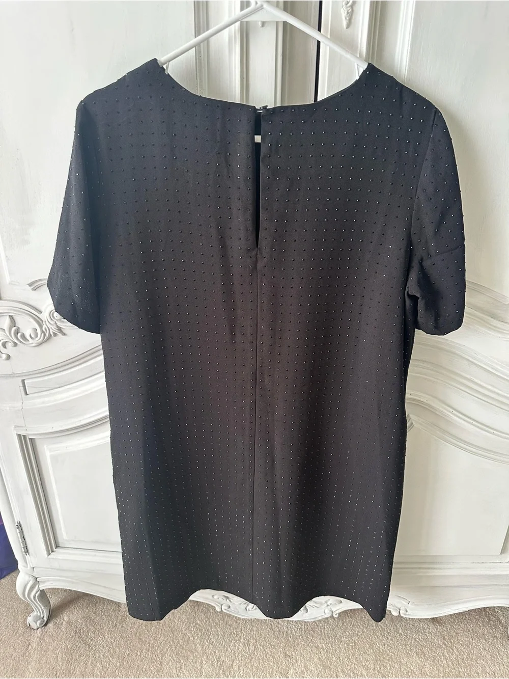 Michael Kors Black Short Sleeve Shift Dress with Subtle Dot Texture